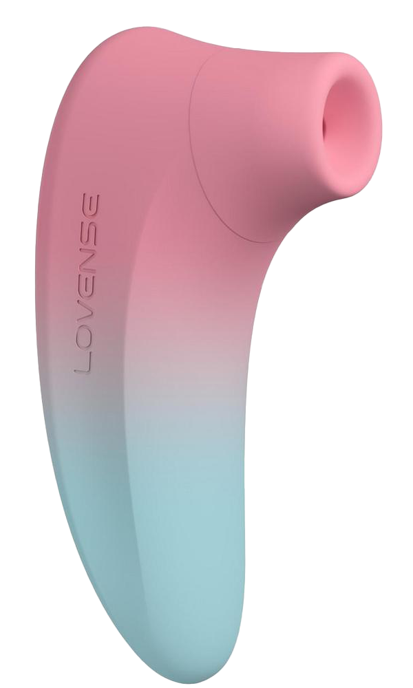 Compact sex toy with a curved ergonomic design and pink to blue gradient finish. Modern rechargeable device displayed against a white background.