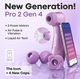 Satisfyer Pro 2 Generation 4 in purple with its caps and the Satisfyer Connect app