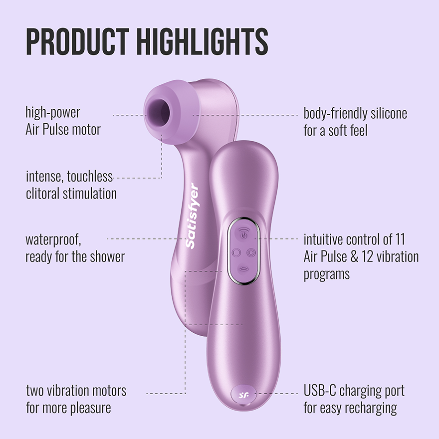 Satisfyer Pro 2 Generation 4 in purple with product highlights
