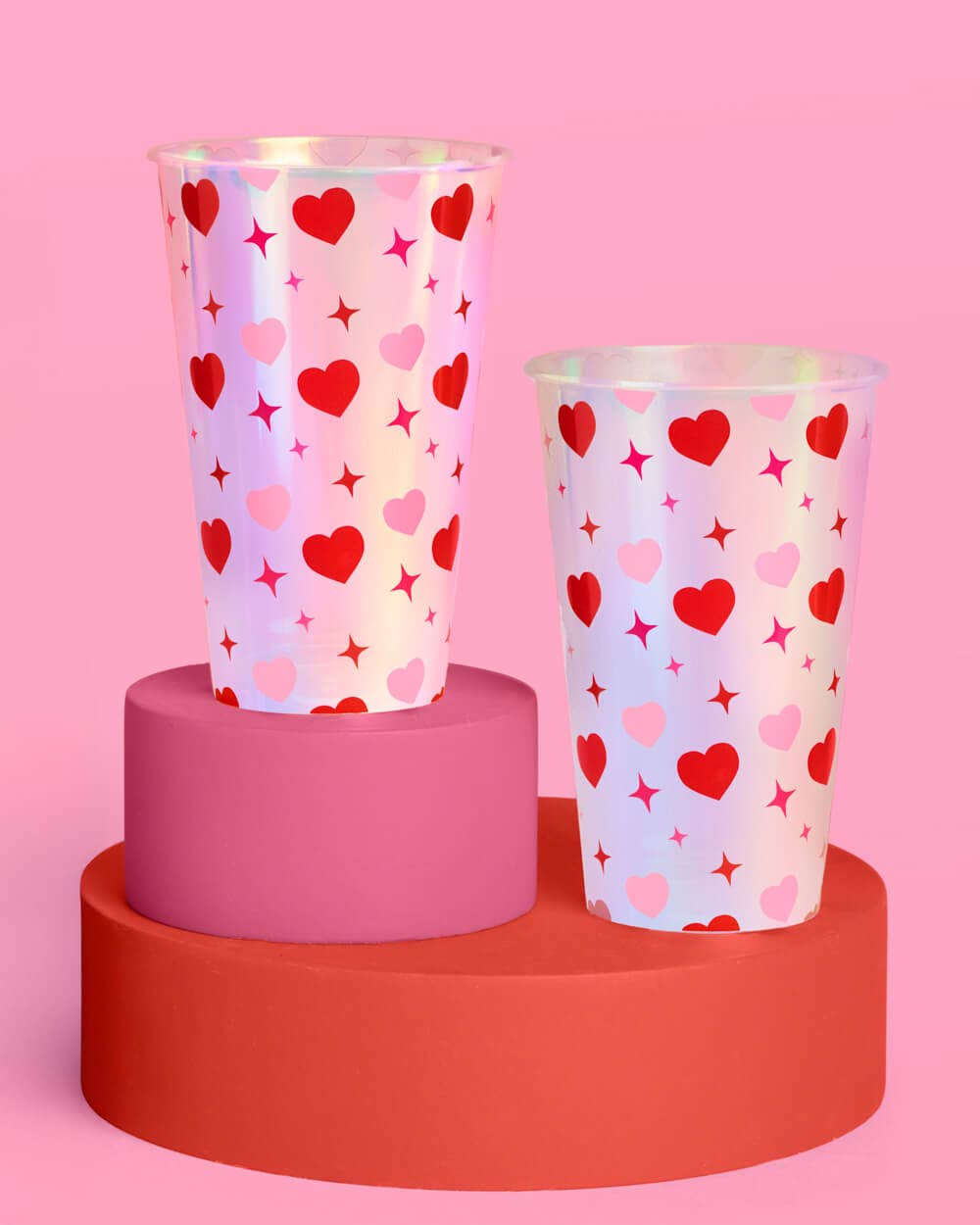 Pink heart print reusable plastic party cups
