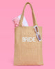 Beige straw beach tote with white Bride embroidery