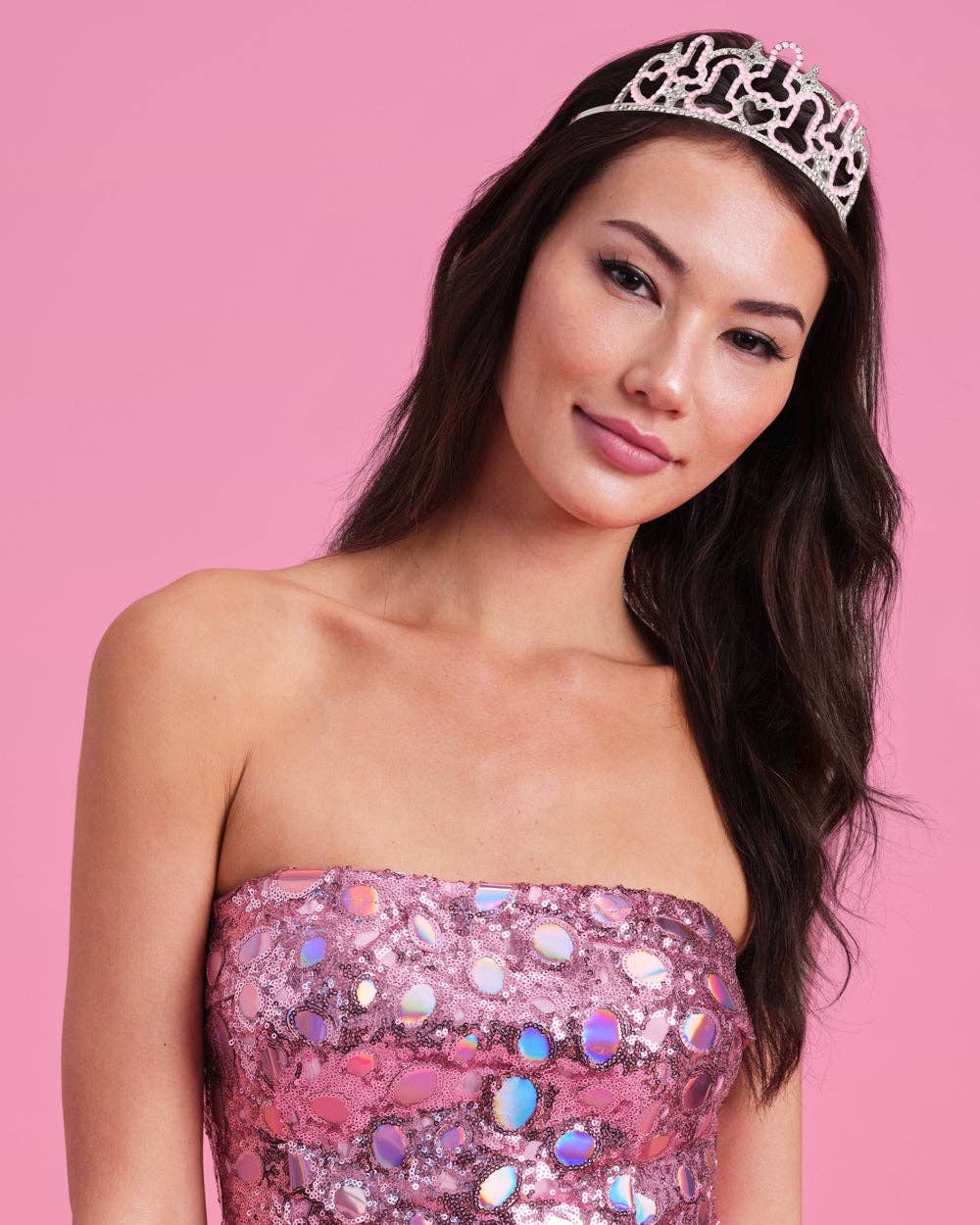 White and pink rhinestone novelty bachelorette tiara