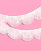 White iridescent double layer scallop fringe banner