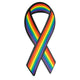 Gaysentials Pride Ribbon Magnet, rainbow-striped awareness ribbon with black edging, front view