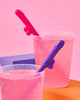 Purple and pink novelty bachelorette straws with matching confetti
