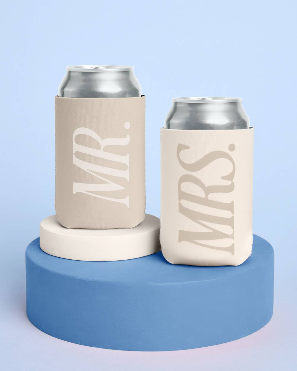 Cream neoprene Mr and Mrs koozie set