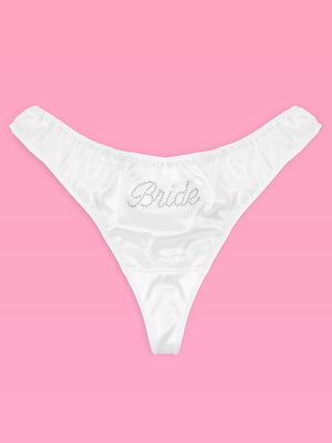 Bride Ivory Satin Rhinestone Thong
