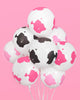 Matte cow print latex balloons in light pink, hot pink, and black