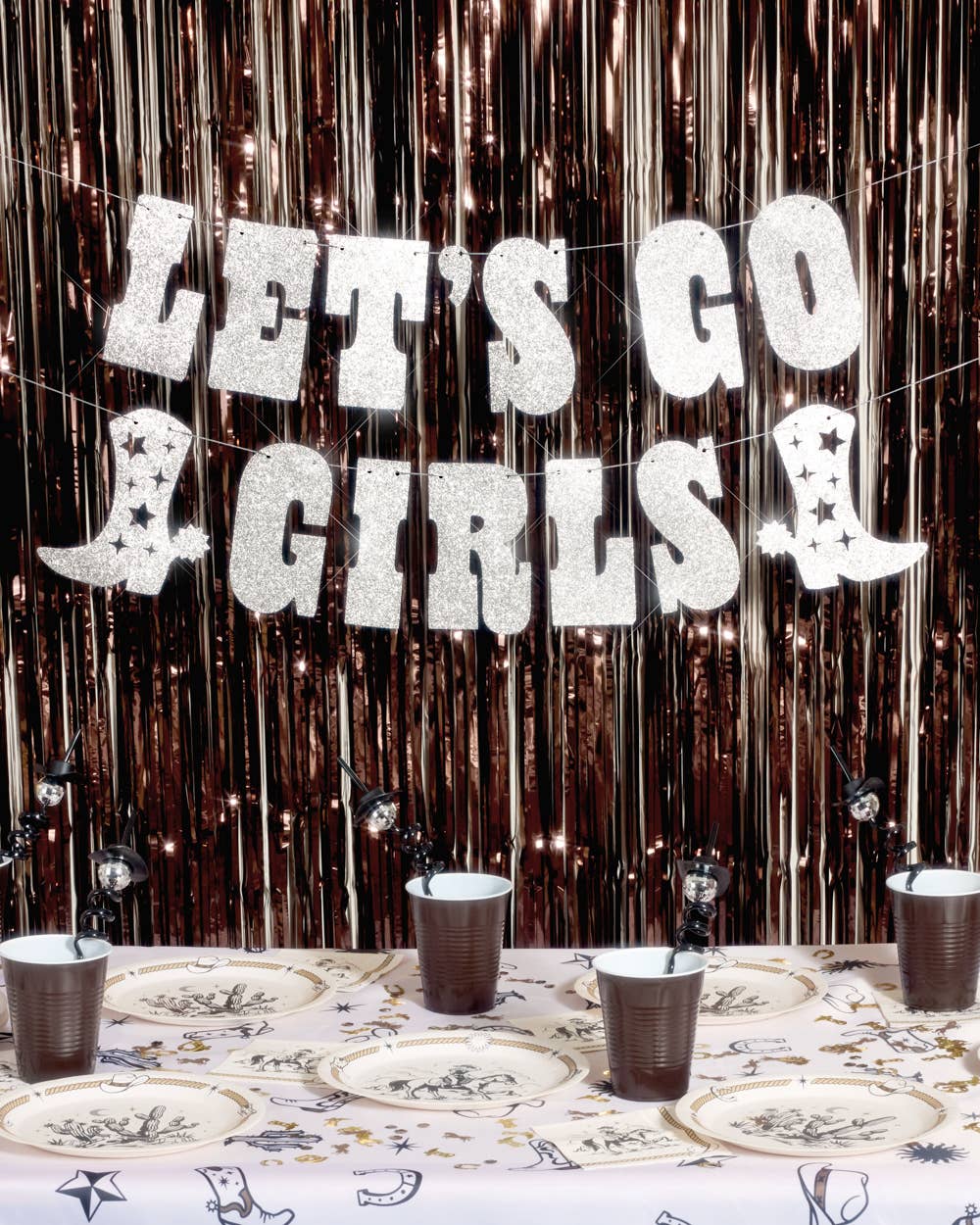 Silver glitter Lets Go Girls party banner