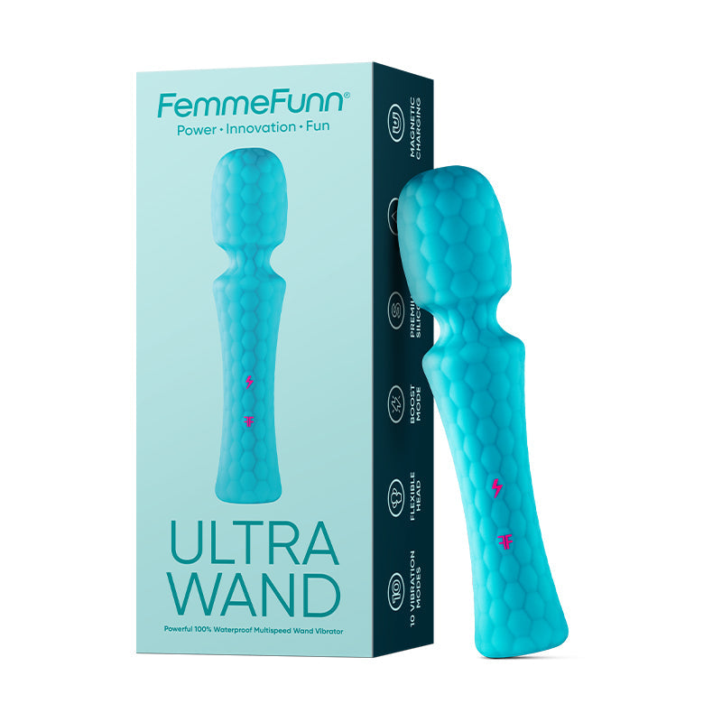 FemmeFunn Ultra Wand flexible textured silicone vibrator in turquoise