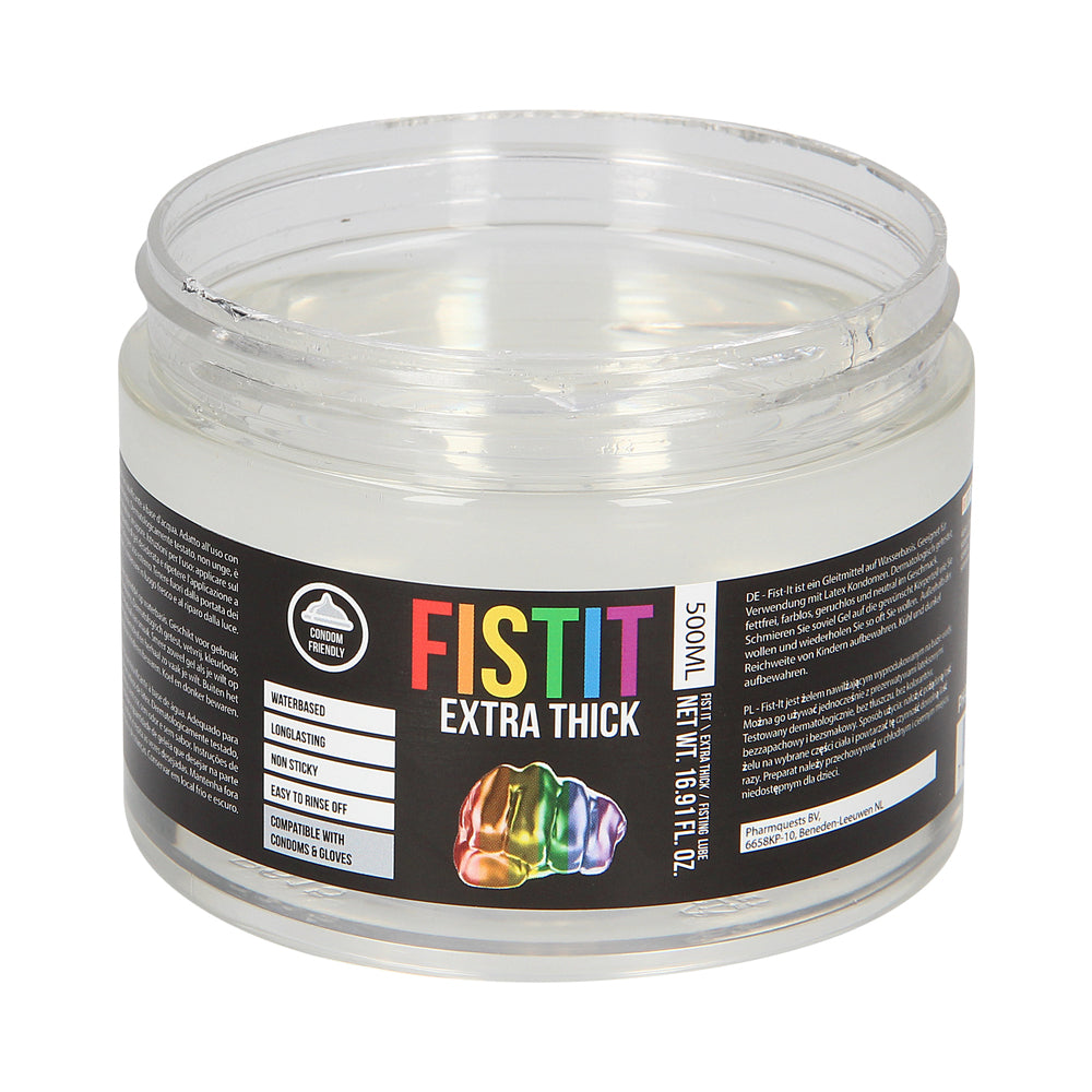 Open Fist It Extra Thick jar without lid, front label close-up