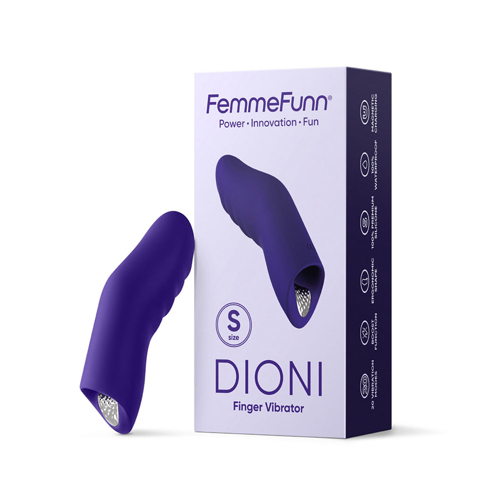 FemmeFunn Dioni silicone finger vibrator in dark purple, large size