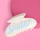 White marble acrylic bride claw clip with blue bows and pearl accents