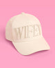 Ivory cotton trucker hat with tonal wifey embroidery