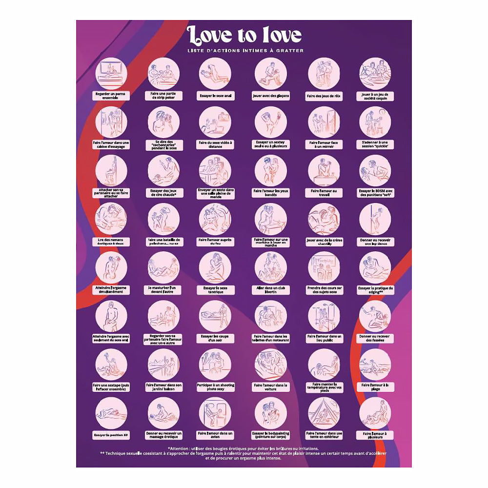 Love to Love Chasing Memories Scratch Off Intimate Bucket List, poster front with 48 scratch-off squares