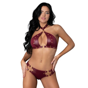 Lust Fetish Juno Wet Look Choker Bra & Mini Short Set
