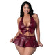 Lust Fetish Seraphina Wet Look Vest & Pleated Skirt Set