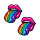 Pair of glitter pink lips pasties with rainbow tongues on white