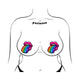 Rainbow tongue-out lips pasties shown on a fuller line-drawn torso for scale