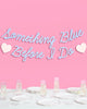 Matte blue Something Blue Before I Do cursive banner with iridescent foil hearts