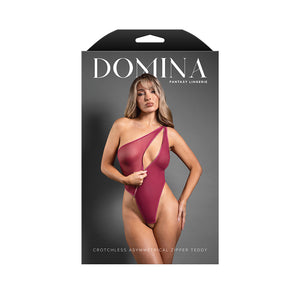 Fantasy Lingerie Domina One-Shoulder Crotchless Mesh Teddy