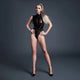 Allure Femme Fatale Vinyl & Mesh Deep-V Bodysuit