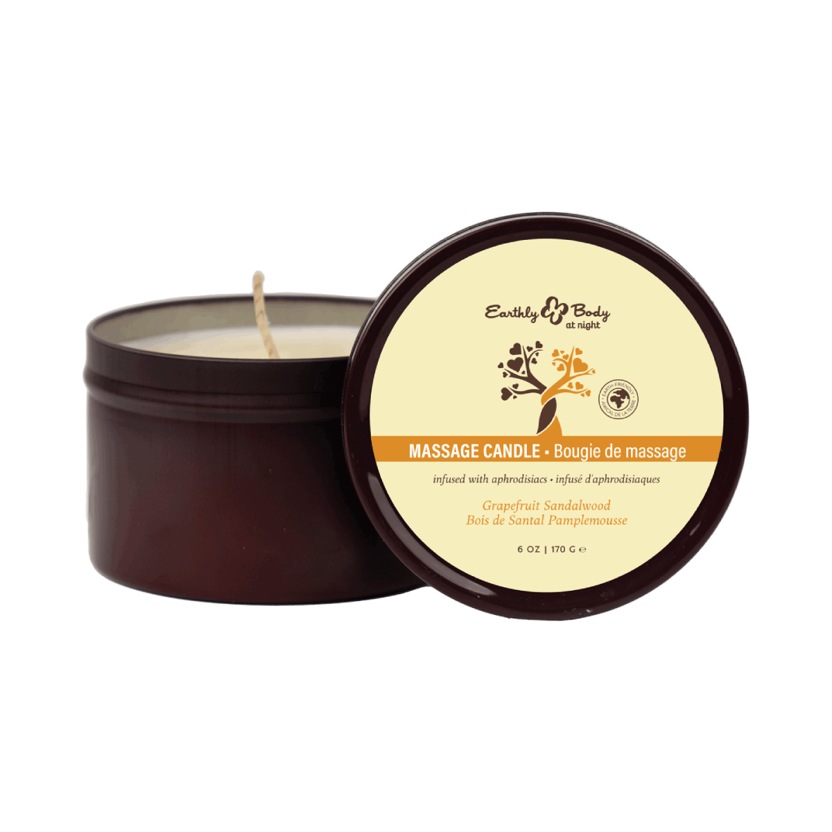 Earthly Body At Night Aphrodisiac Candle 6 oz, Grapefruit Sandalwood, front view
