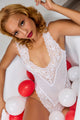 Candyland Crystal Lace-Up Back Teddy in White, main view