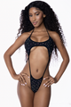 Candyland Crystal Crescent Bodysuit in Black, main view