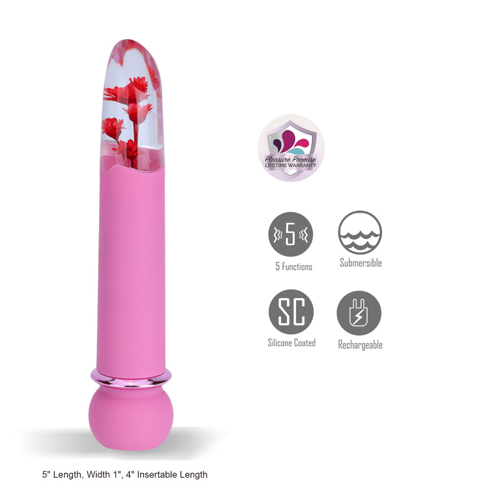 Flora flower bullet vibrator showing the encased flowers