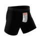 Black size warning boxer brief, angled front view