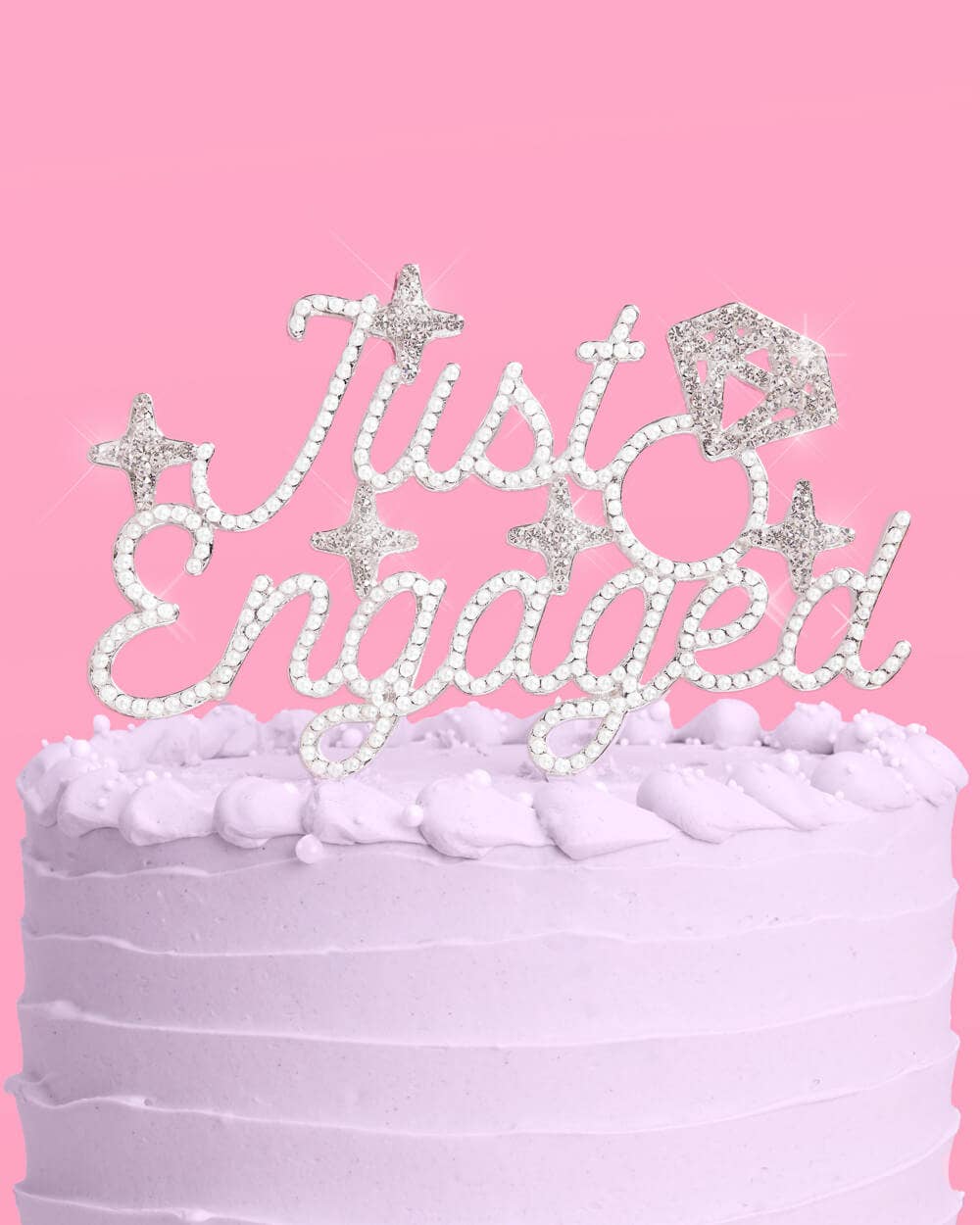 Metal Just Engaged cake topper set with pearls and crystals