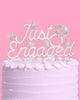 Metal Just Engaged cake topper set with pearls and crystals