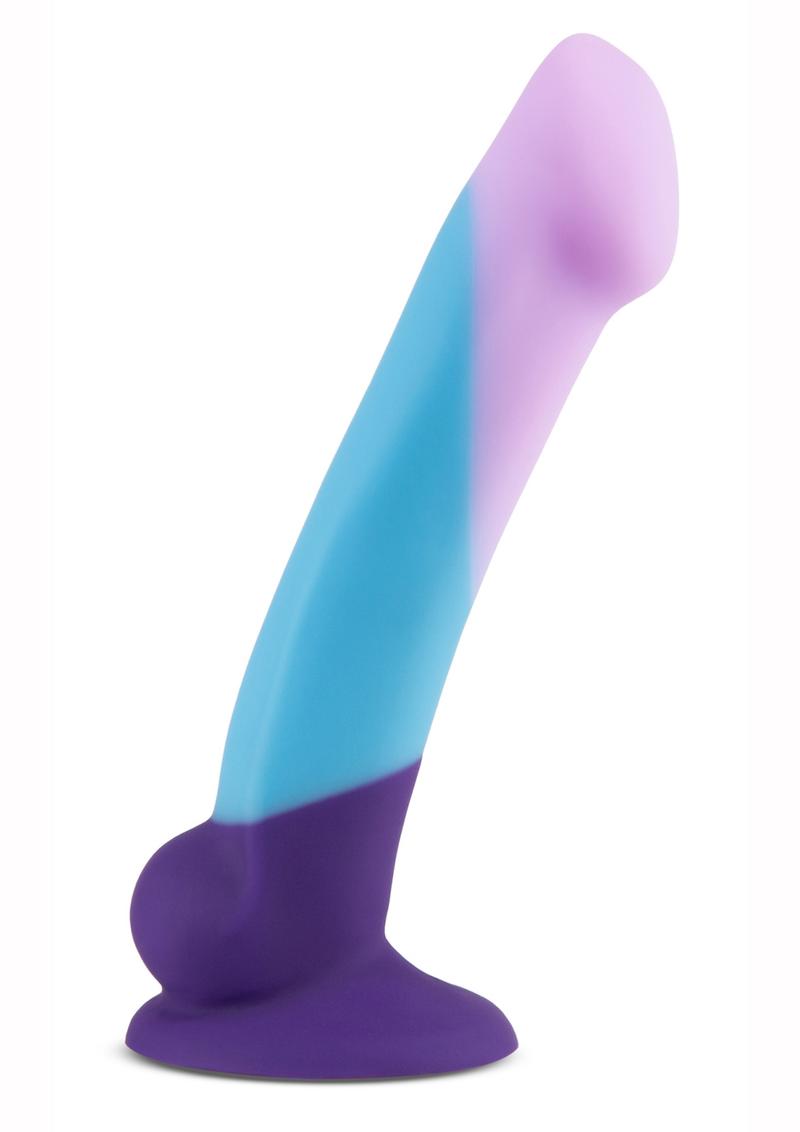 Avant D16 Purple Haze Silicone Dildo in Multicolor, front view on suction base
