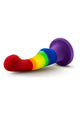 Avant Pride P1 Freedom Silicone Dildo in Rainbow, lying on its side