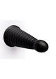 b-Vibe Cone Tapered and Ribbed Dildo in Black, mounted by suction cup to a wall