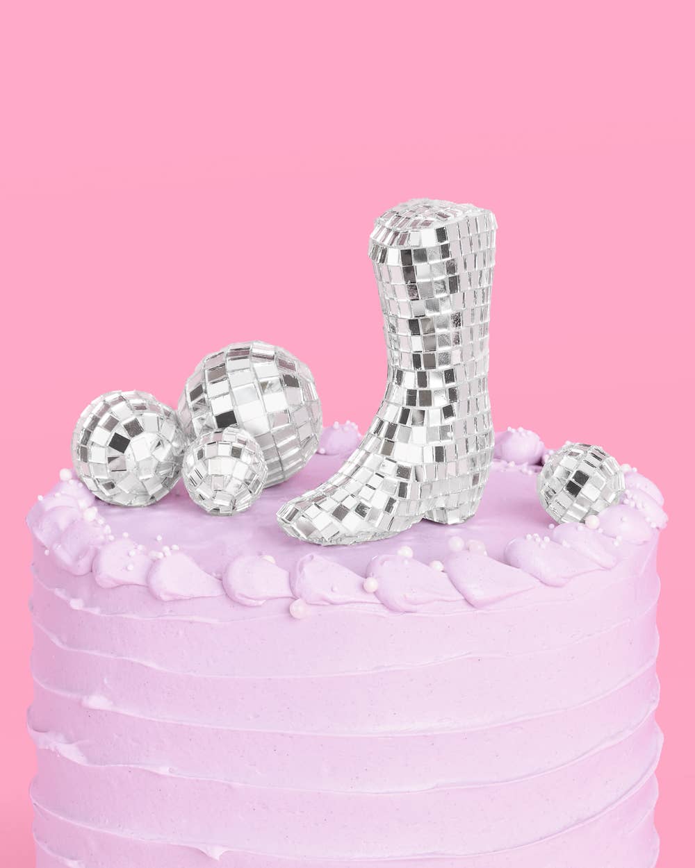 Mirrored disco tile cowgirl boot cake topper