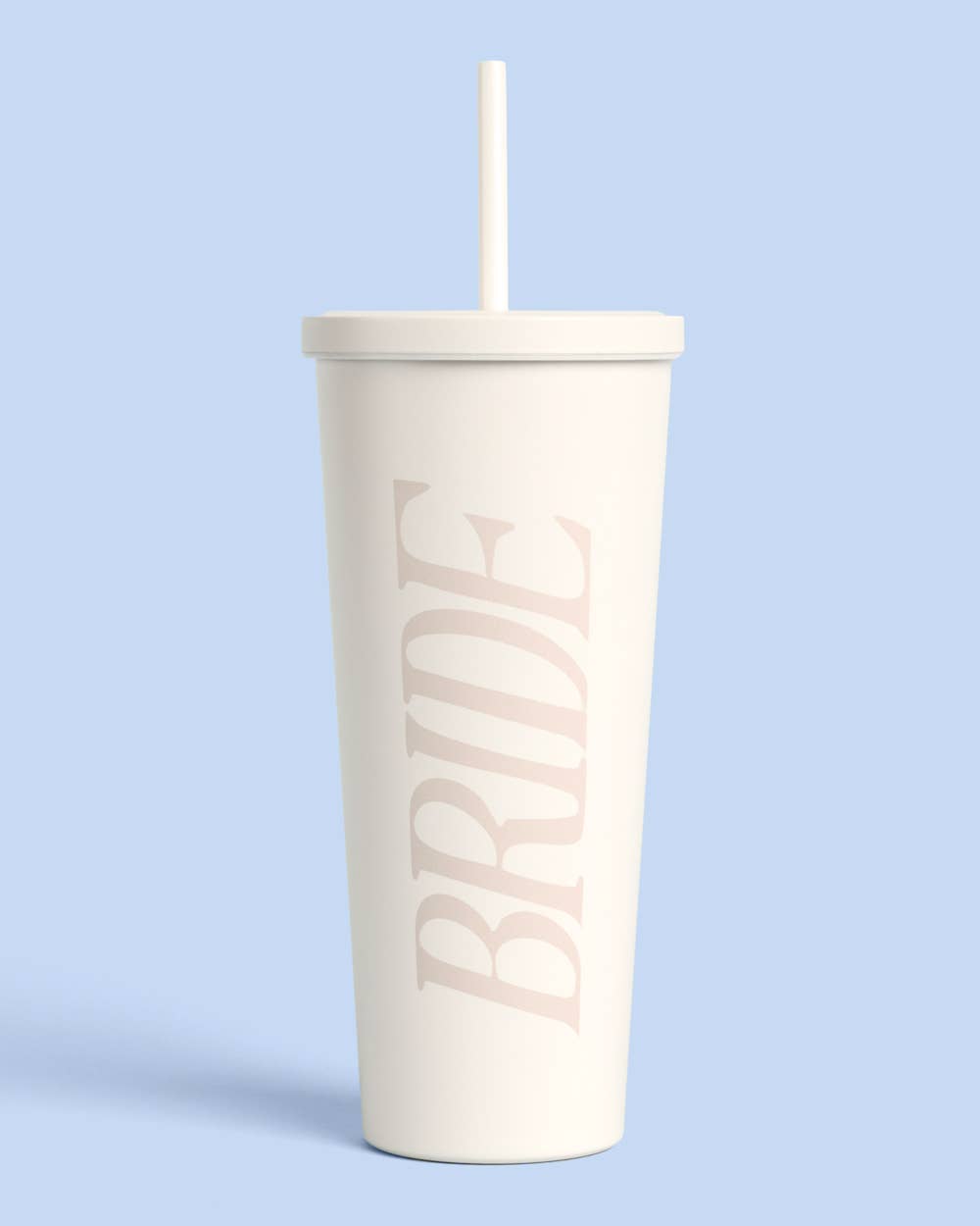 Ivory matte stainless steel bride tumbler with glossy 3D lettering