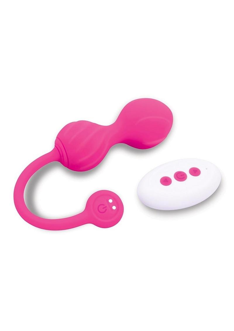 Pink pelvic floor trainer with white remote control