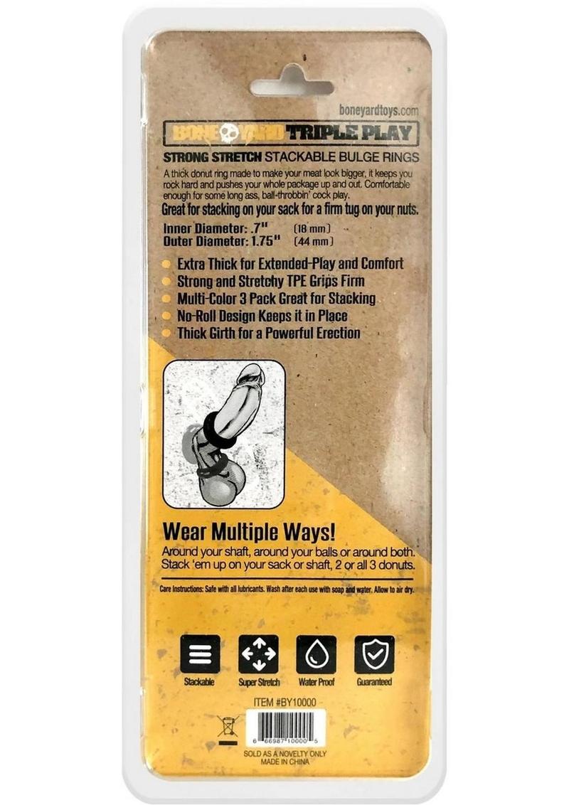 Boneyard Triple Play Stackable Bulge Cock Rings 3pc Set