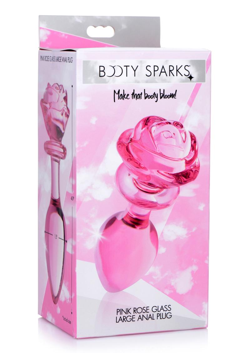 Pink glass rose butt plug, large, retail box