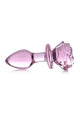 Pink glass rose butt plug, medium, side view