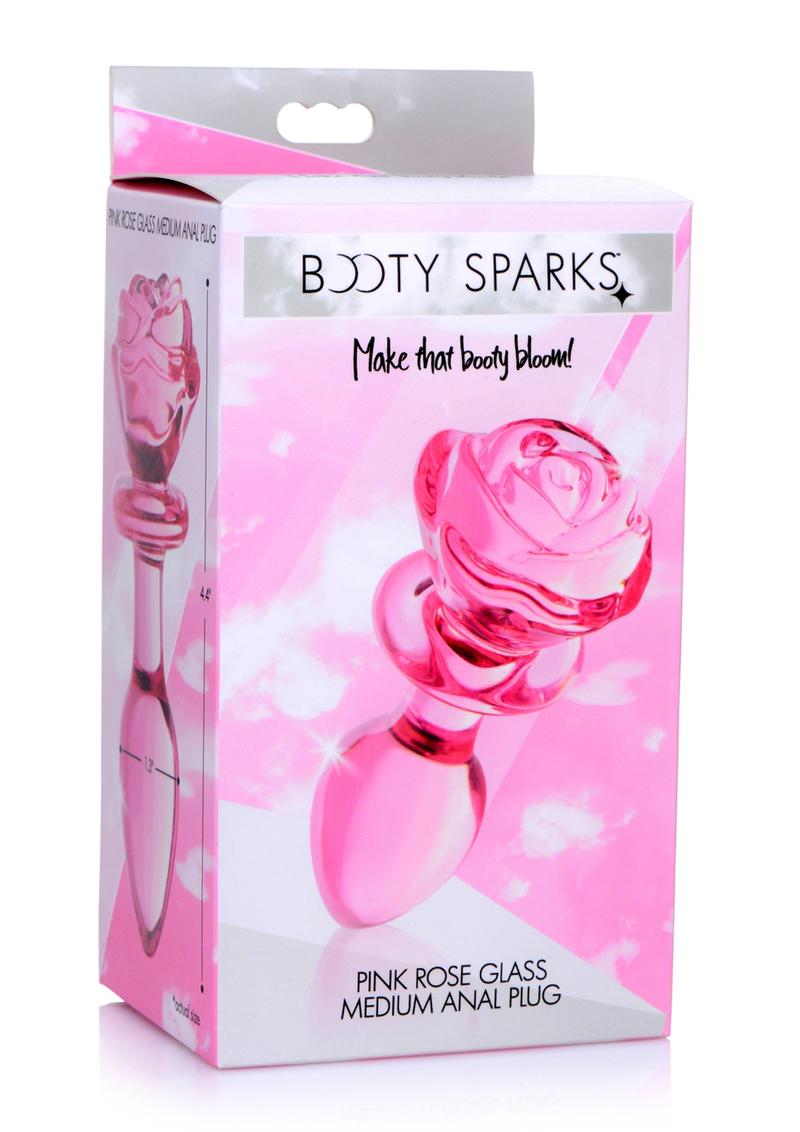 Pink glass rose butt plug, medium, retail box