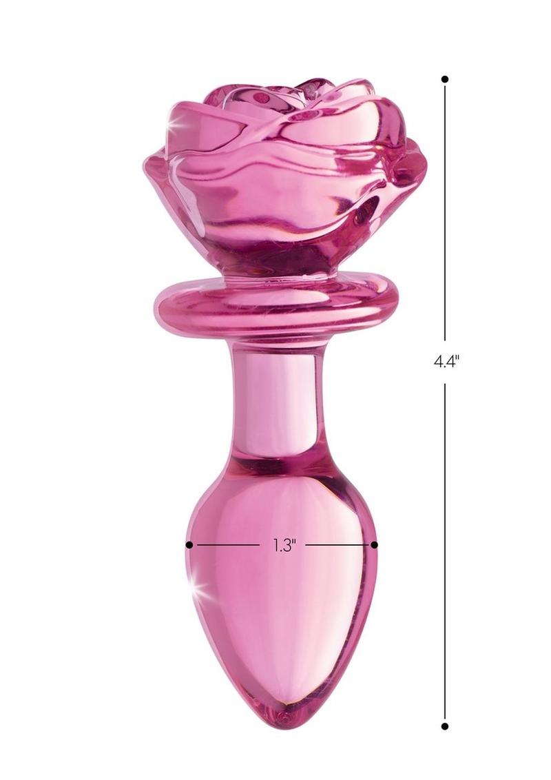 Pink glass rose butt plug, medium, alternate view