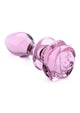 Pink glass rose butt plug, medium, angled view