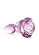 Pink glass rose butt plug, small, side view