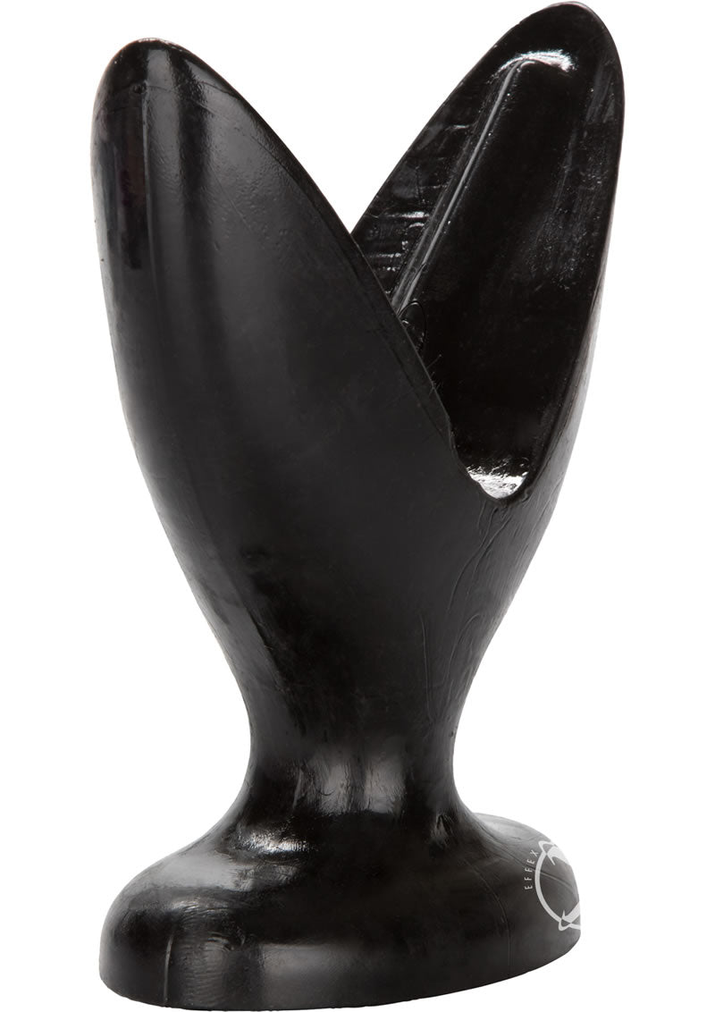 Black split expander butt plug, open view
