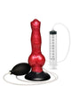 Creature Cocks Hell Hound Squirting Silicone Dildo – red/black with syringe and bulb accessories