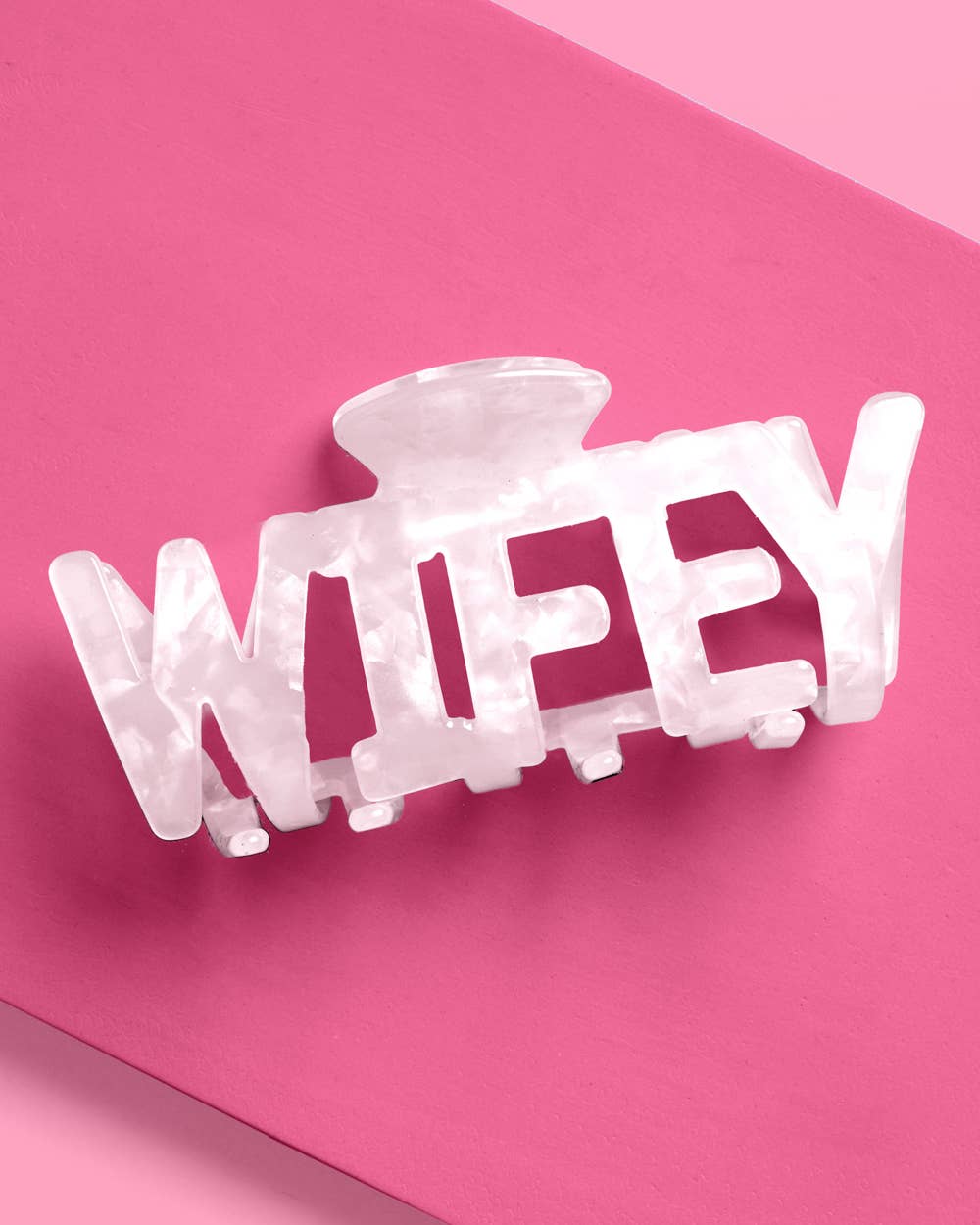 Glossy white acrylic Wifey claw hair clip