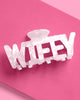 Glossy white acrylic Wifey claw hair clip
